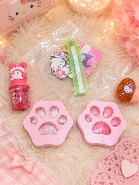 Cute Pink Paw Resin Trinket Set with Mini Charms